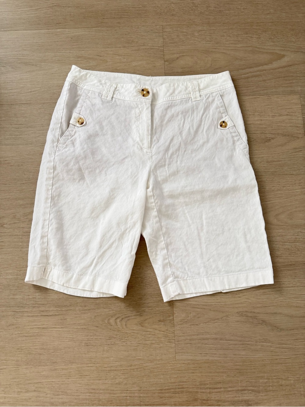 J.Jill Women's White Linen-Blend Stretch Bermuda Shorts | 2